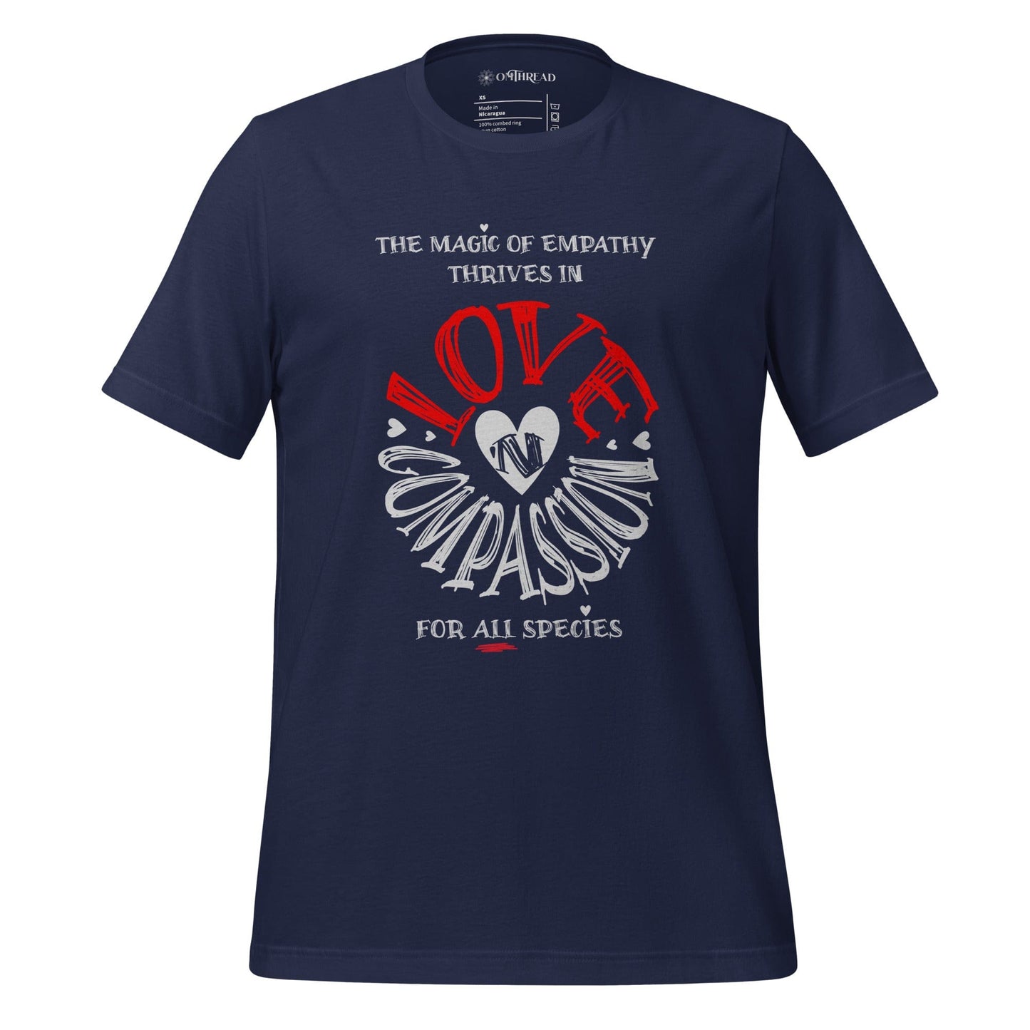 OMTHREAD Navy / XS The Magic of Empathy Thrives in Love 'N Compassion For All Species Retro Heart Graphic Tee,