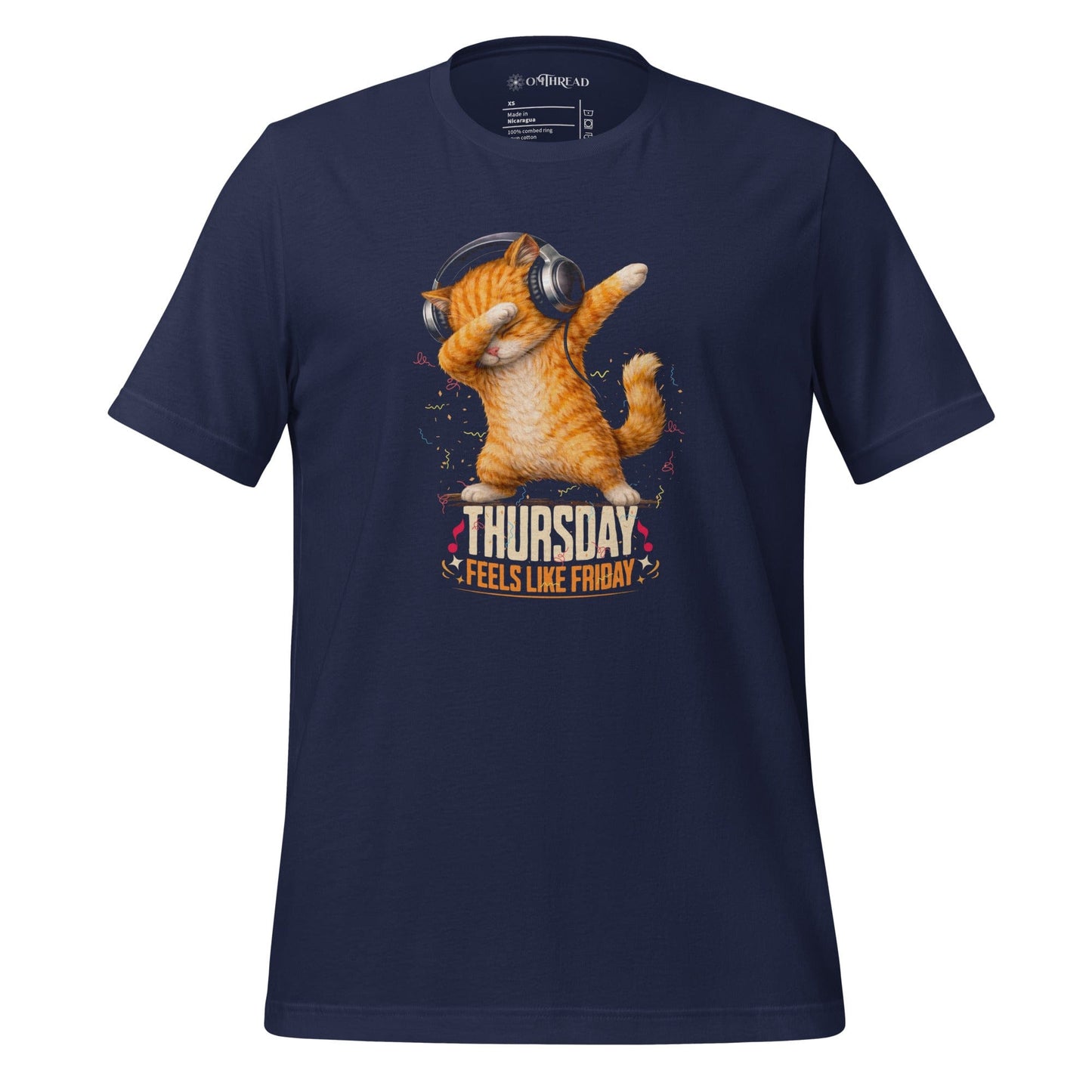 OMTHREAD Navy / XS Thursday Feels Like Friday Dancing Cat Headphones Shirt