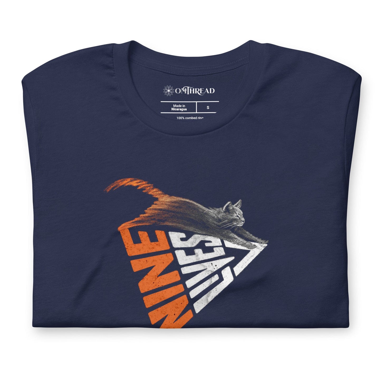 OMTHREAD Nine Lives Cat Shirt Leaping Feline Graphic Vintage Distressed Tee