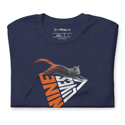OMTHREAD Nine Lives Cat Shirt Leaping Feline Graphic Vintage Distressed Tee
