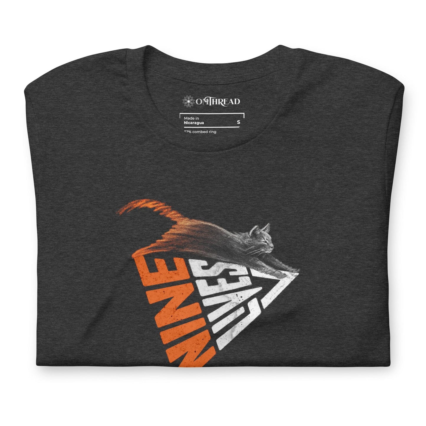 OMTHREAD Nine Lives Cat Shirt Leaping Feline Graphic Vintage Distressed Tee