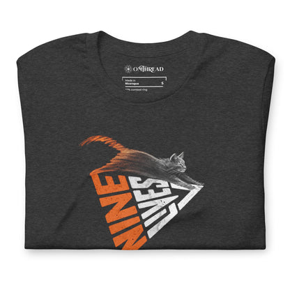 OMTHREAD Nine Lives Cat Shirt Leaping Feline Graphic Vintage Distressed Tee