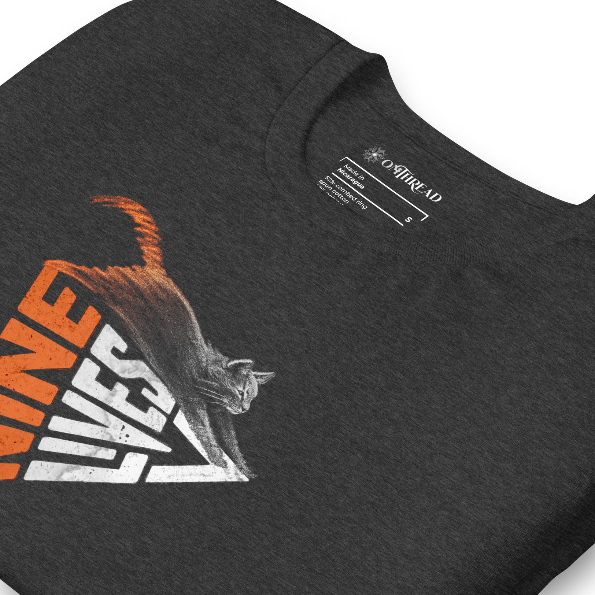 OMTHREAD Nine Lives Cat Shirt Leaping Feline Graphic Vintage Distressed Tee