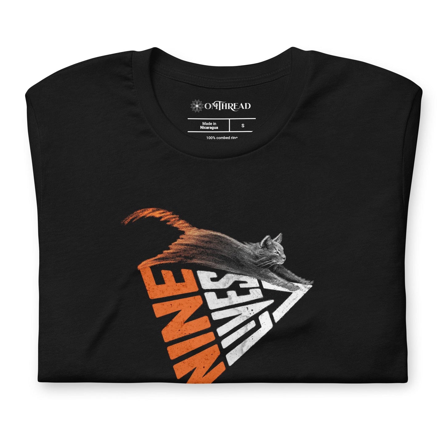 OMTHREAD Nine Lives Cat Shirt Leaping Feline Graphic Vintage Distressed Tee