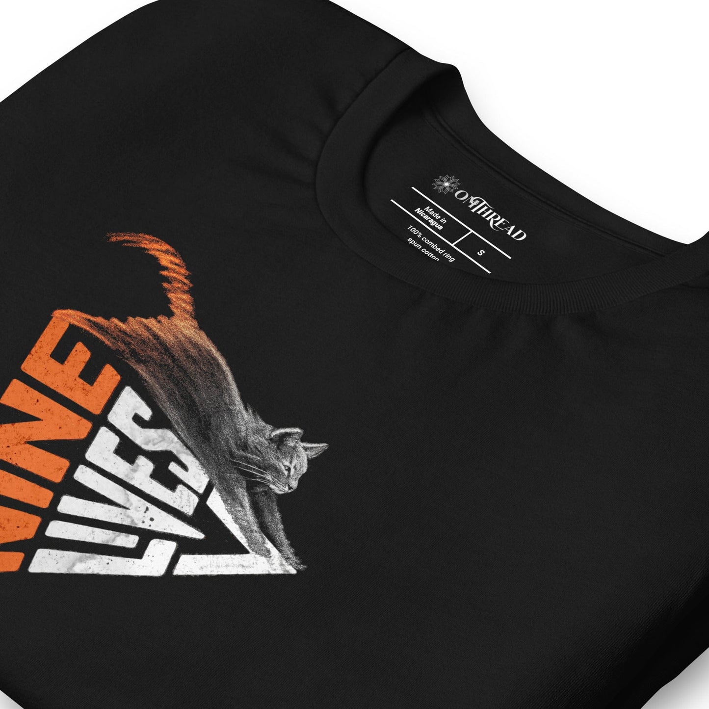 OMTHREAD Nine Lives Cat Shirt Leaping Feline Graphic Vintage Distressed Tee