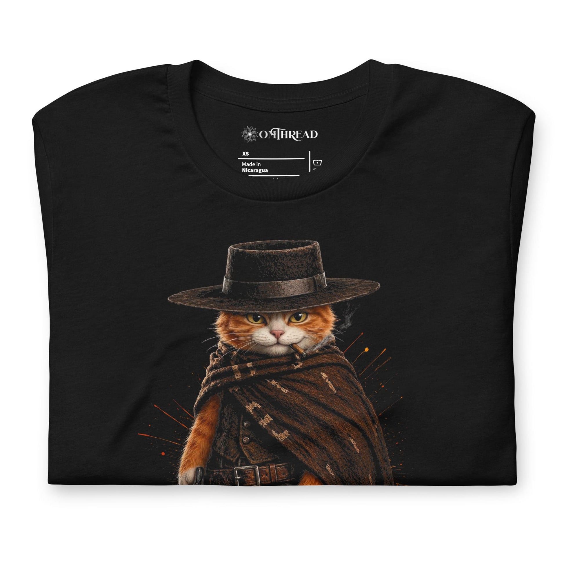 OMTHREAD Orange Cat Cowboy Western Movie Funny Graphic T-Shirt