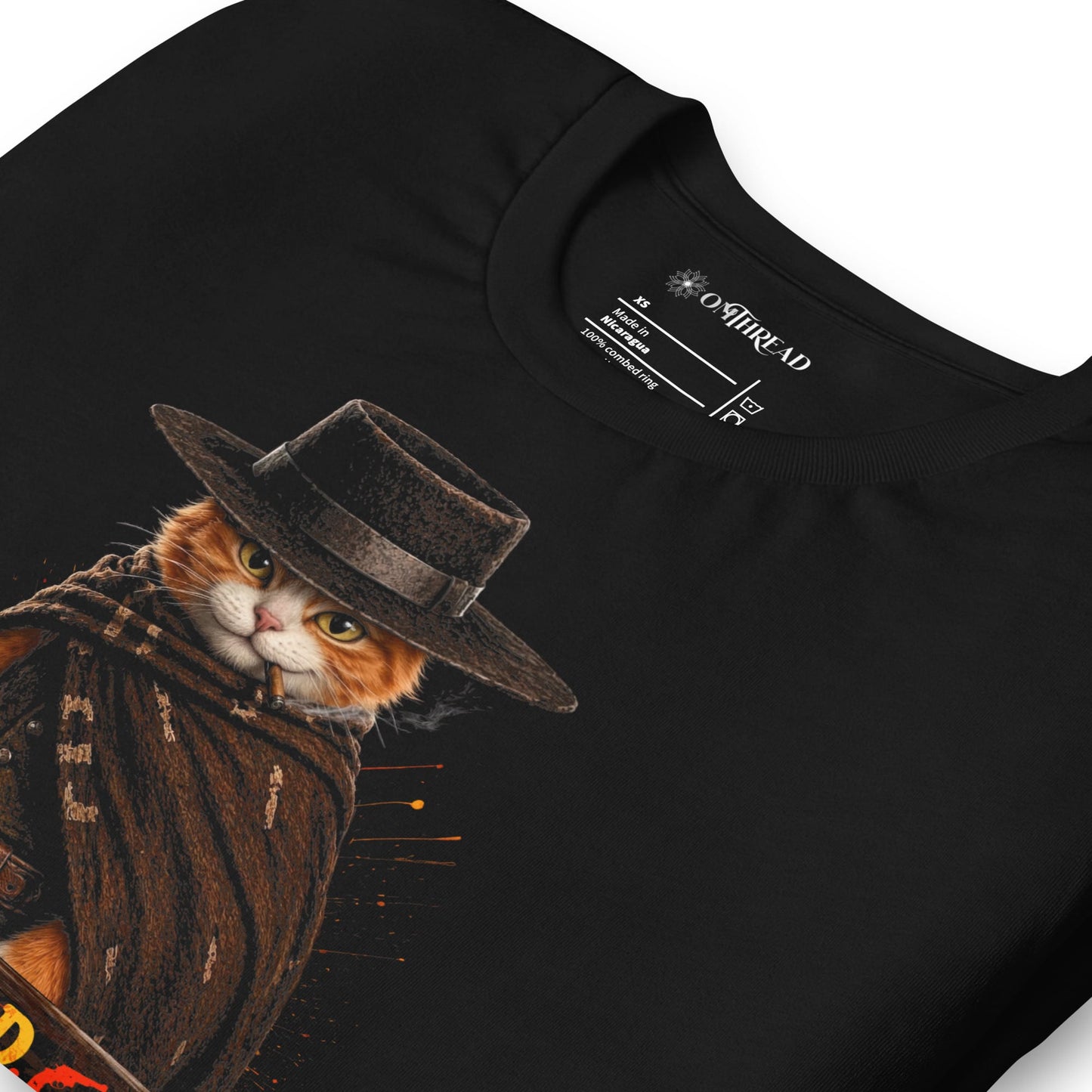 OMTHREAD Orange Cat Cowboy Western Movie Funny Graphic T-Shirt