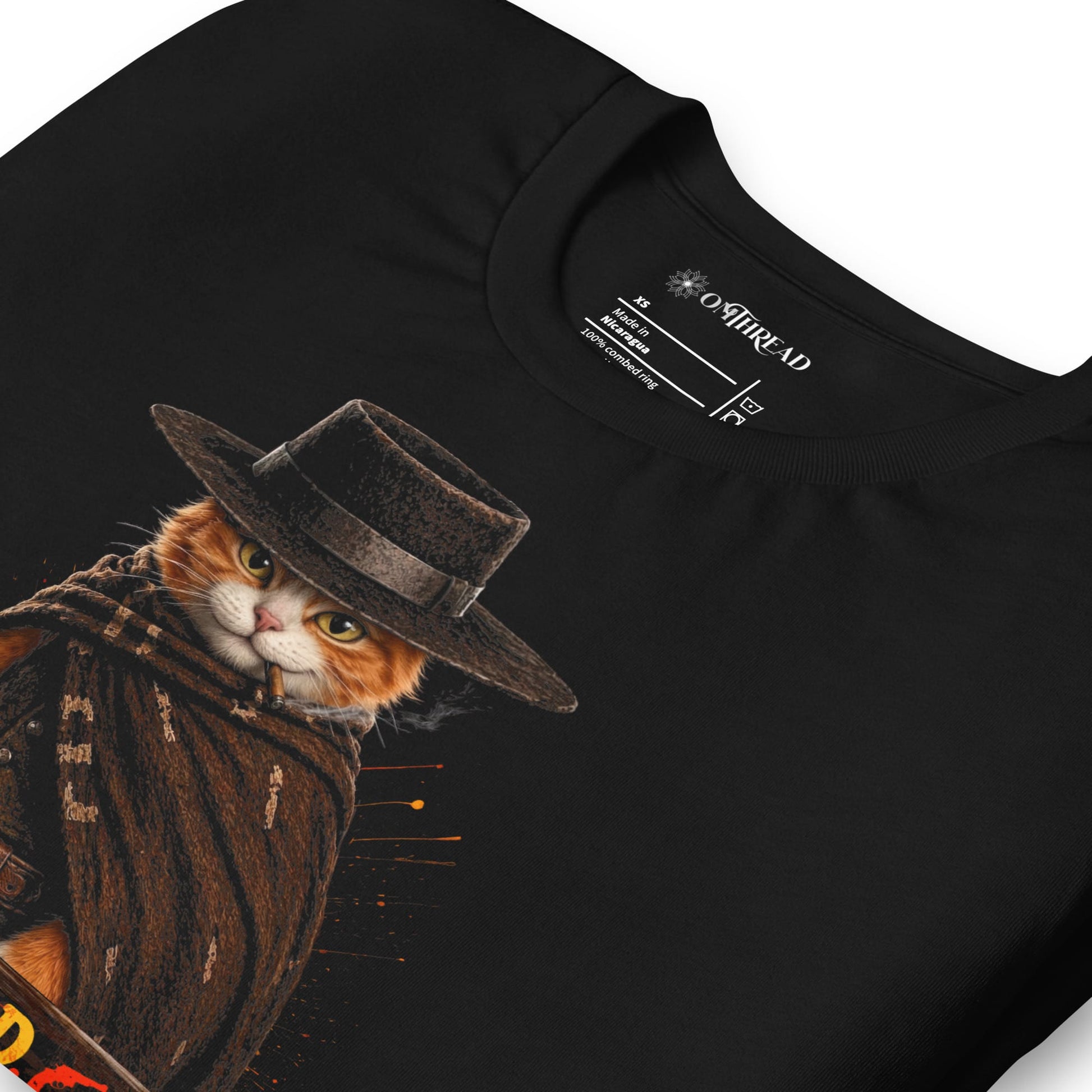 OMTHREAD Orange Cat Cowboy Western Movie Funny Graphic T-Shirt