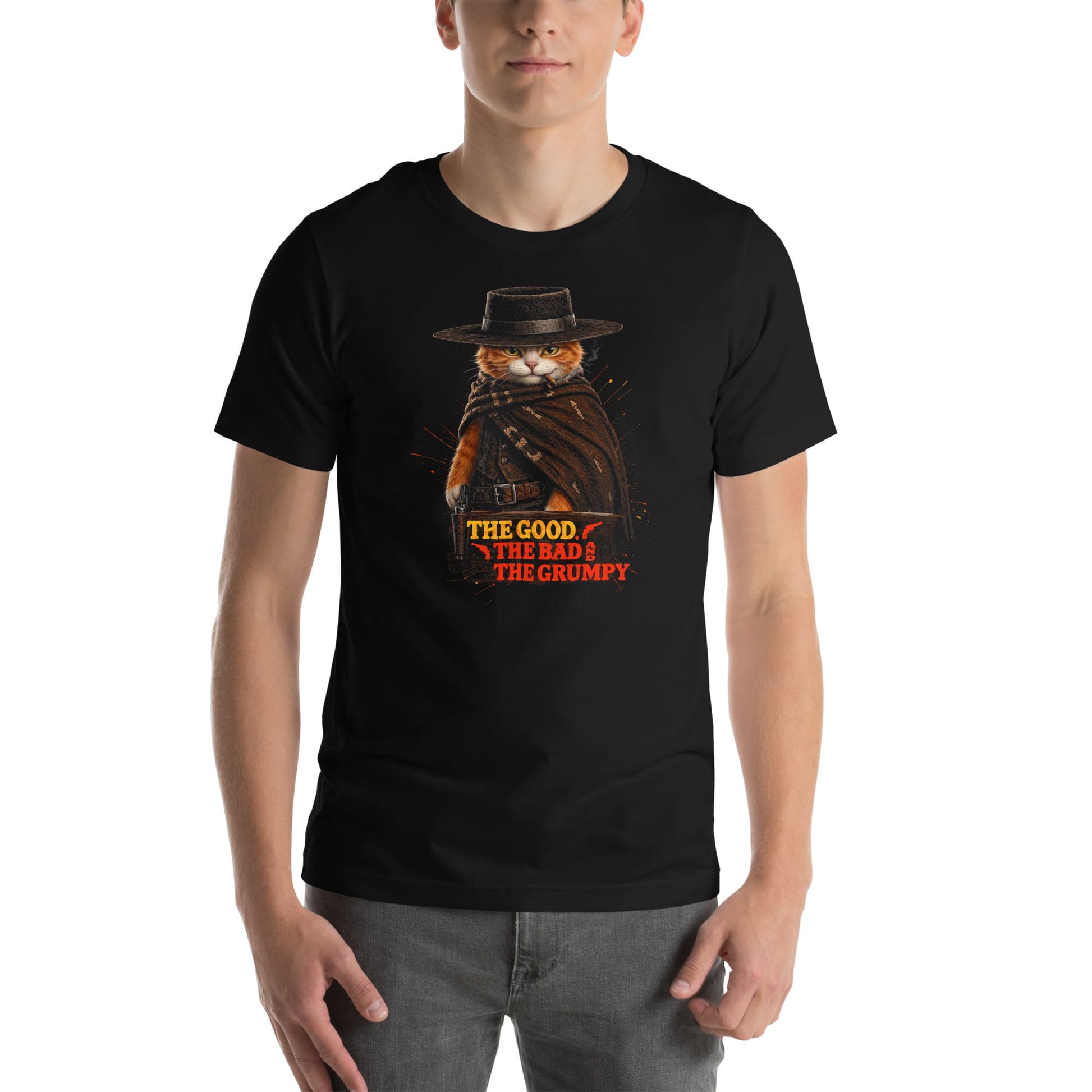 OMTHREAD Orange Cat Cowboy Western Movie Funny Graphic T-Shirt