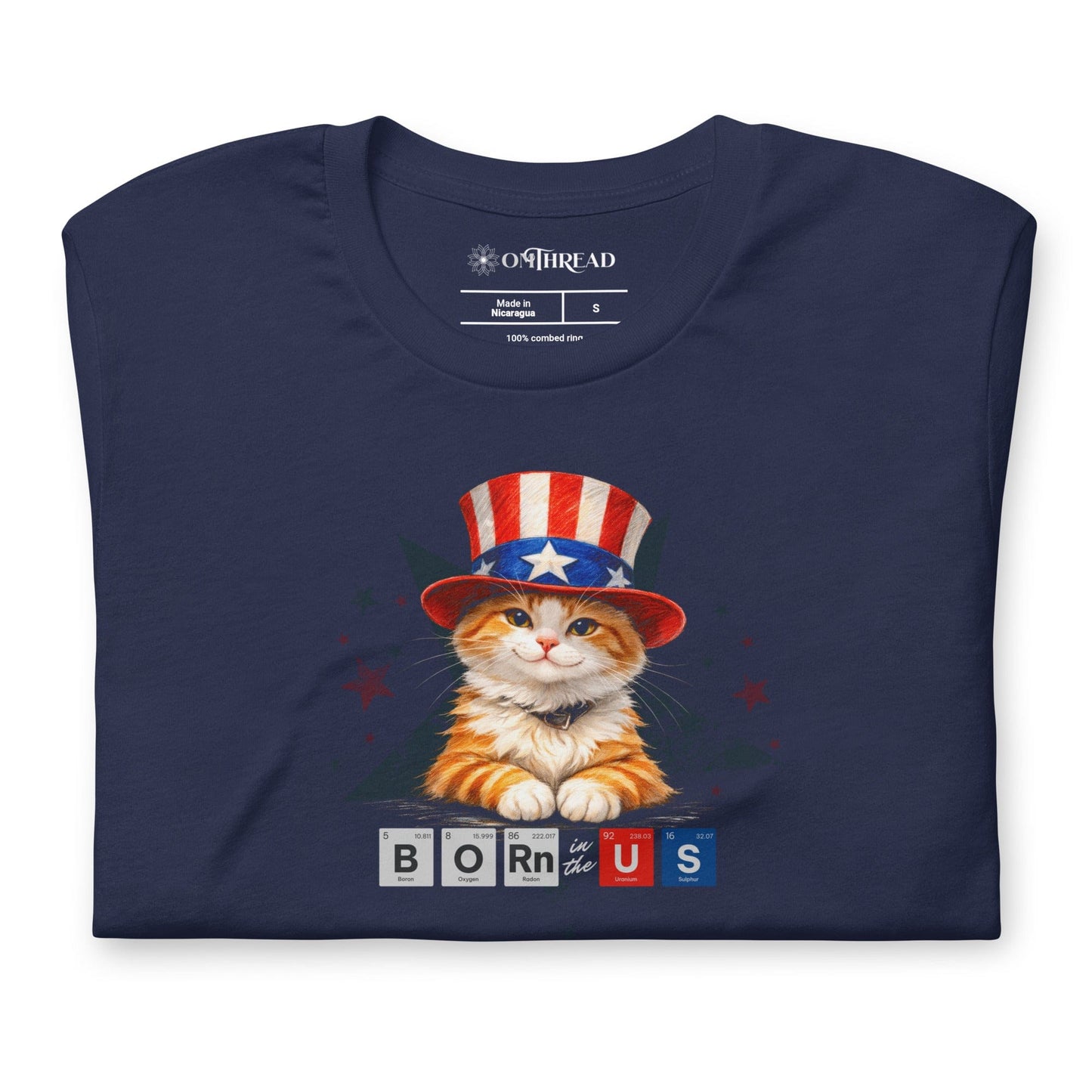 OMTHREAD Patriot Ginger Cat Graphic Tee Born in USA 4th July