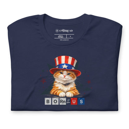 OMTHREAD Patriot Ginger Cat Graphic Tee Born in USA 4th July