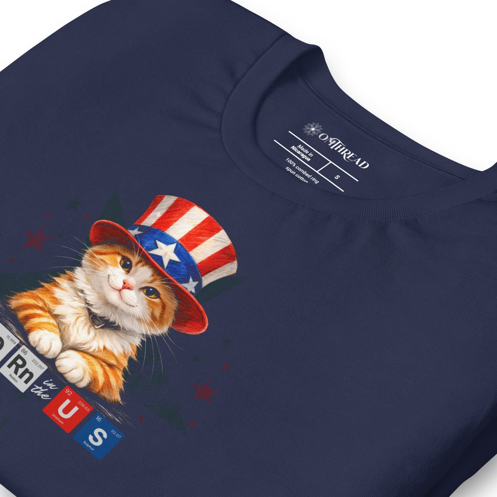 OMTHREAD Patriot Ginger Cat Graphic Tee Born in USA 4th July
