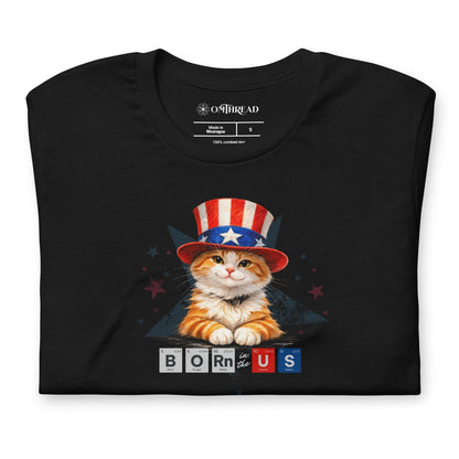 OMTHREAD Patriot Ginger Cat Graphic Tee Born in USA 4th July