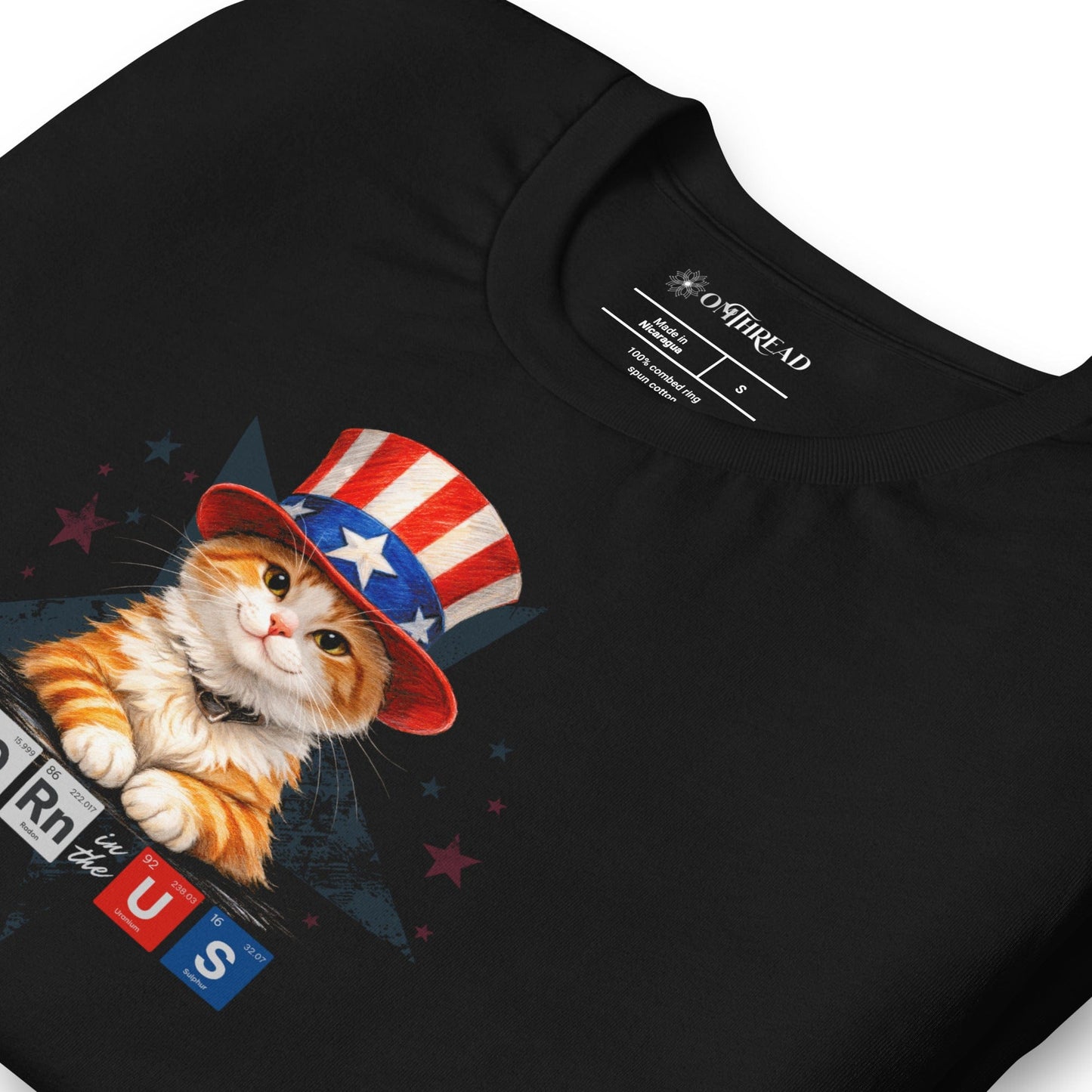 OMTHREAD Patriot Ginger Cat Graphic Tee Born in USA 4th July
