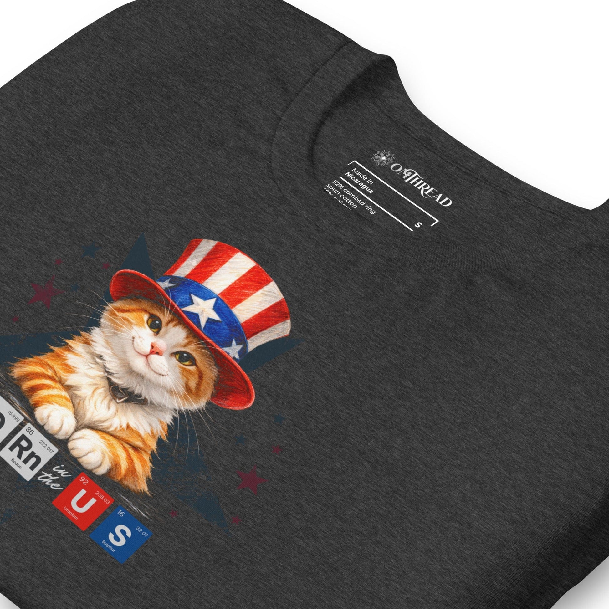 OMTHREAD Patriot Ginger Cat Graphic Tee Born in USA 4th July