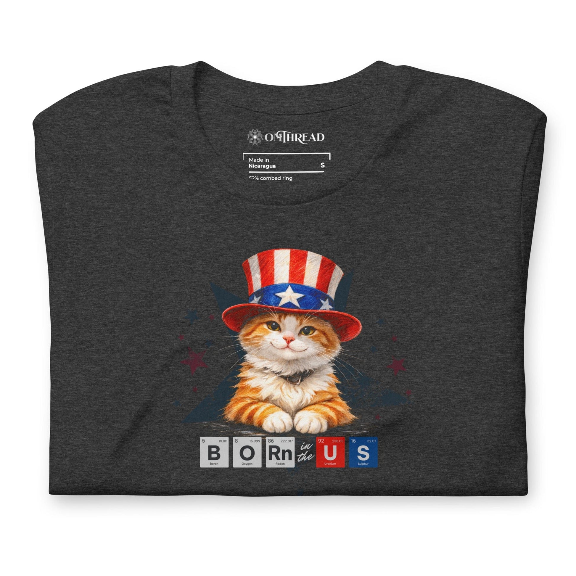 OMTHREAD Patriot Ginger Cat Graphic Tee Born in USA 4th July