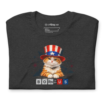 OMTHREAD Patriot Ginger Cat Graphic Tee Born in USA 4th July