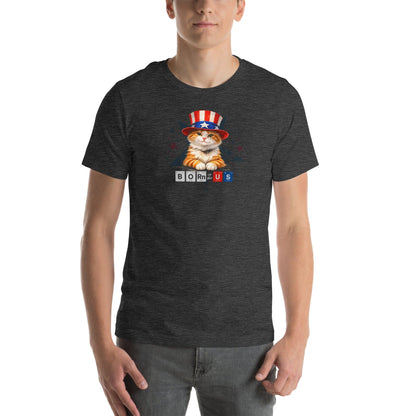 OMTHREAD Patriot Ginger Cat Graphic Tee Born in USA 4th July