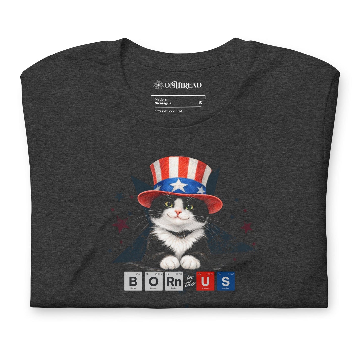 OMTHREAD Patriot Tuxedo Cat Graphic Tee Born in USA 4th July
