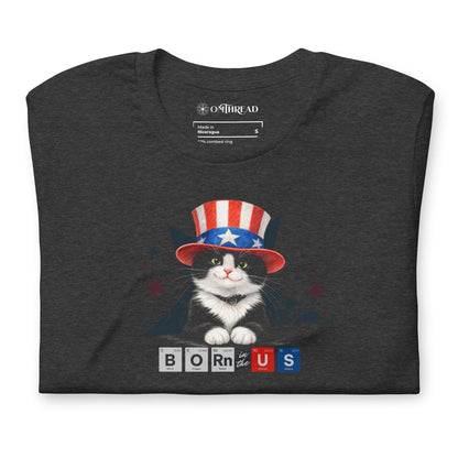 OMTHREAD Patriot Tuxedo Cat Graphic Tee Born in USA 4th July