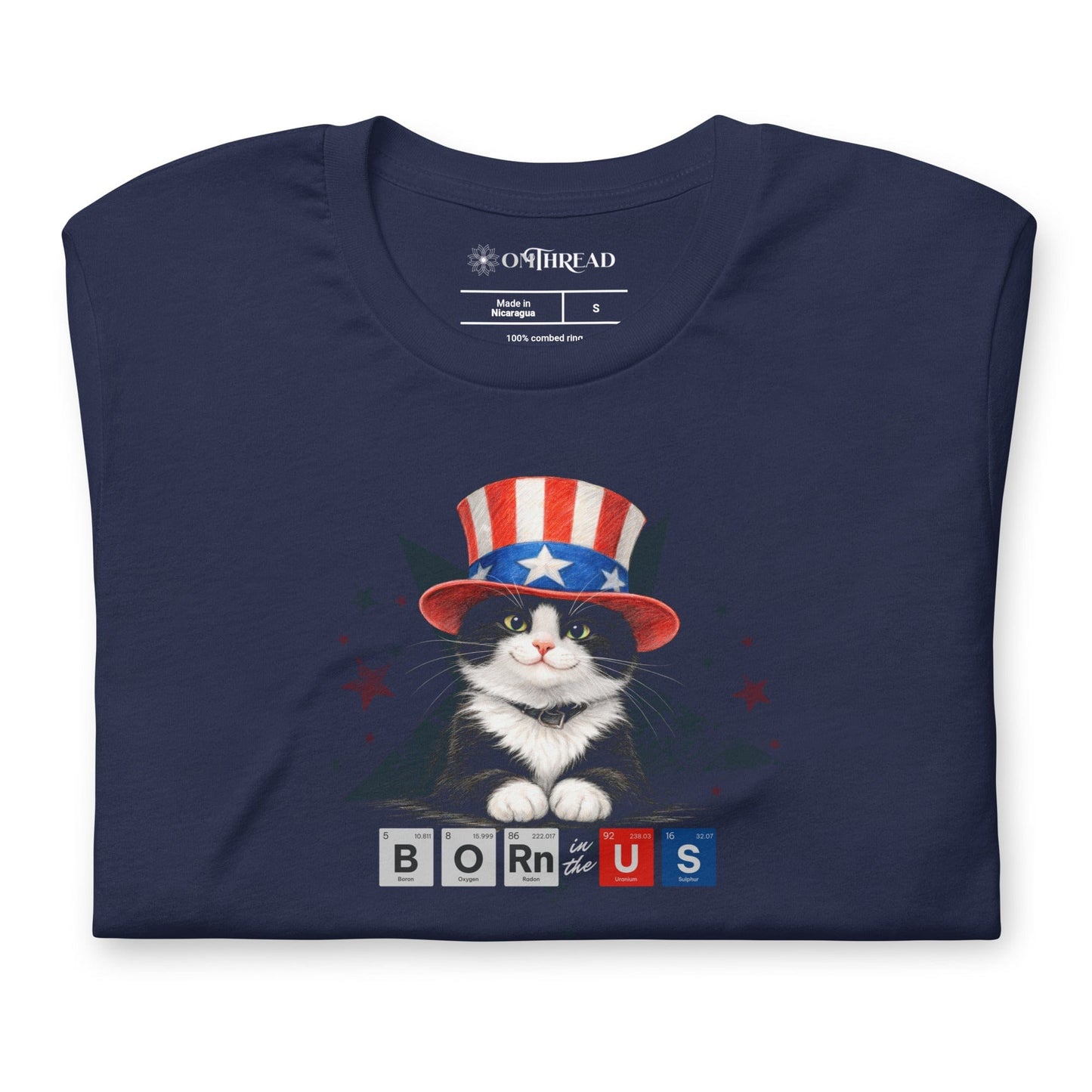 OMTHREAD Patriot Tuxedo Cat Graphic Tee Born in USA 4th July