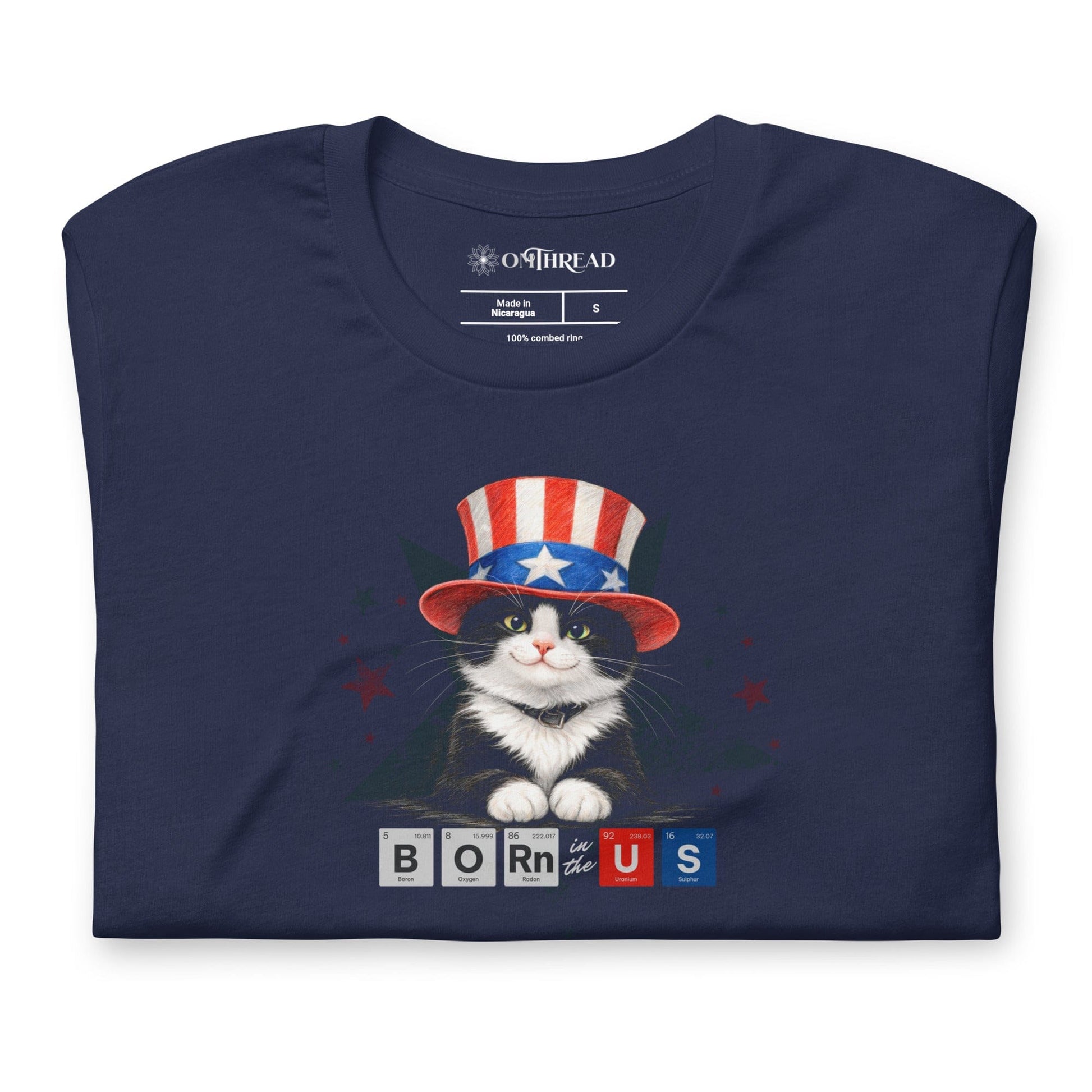 OMTHREAD Patriot Tuxedo Cat Graphic Tee Born in USA 4th July