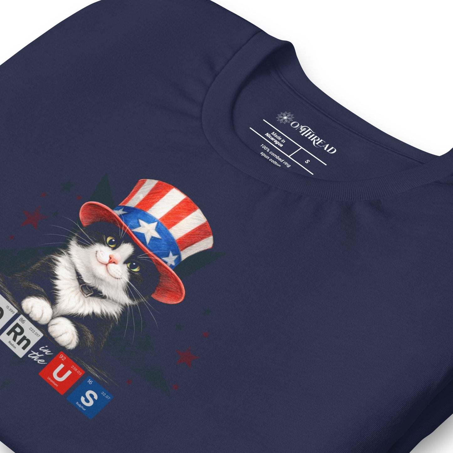 OMTHREAD Patriot Tuxedo Cat Graphic Tee Born in USA 4th July