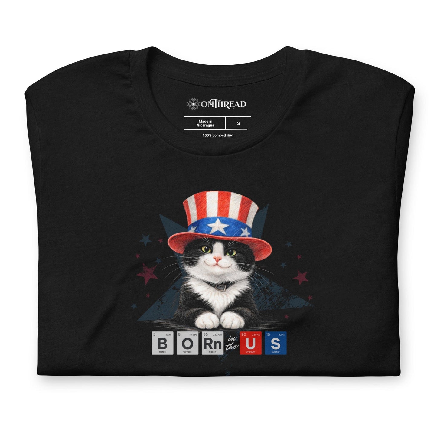 OMTHREAD Patriot Tuxedo Cat Graphic Tee Born in USA 4th July