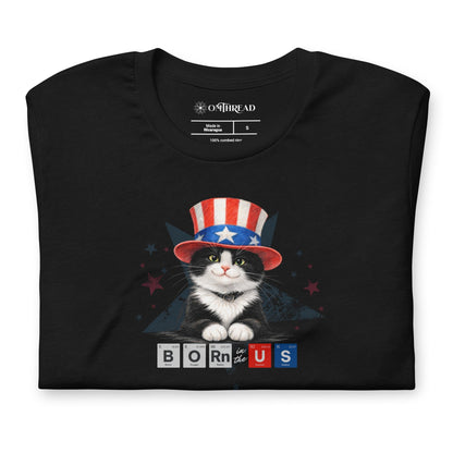 OMTHREAD Patriot Tuxedo Cat Graphic Tee Born in USA 4th July