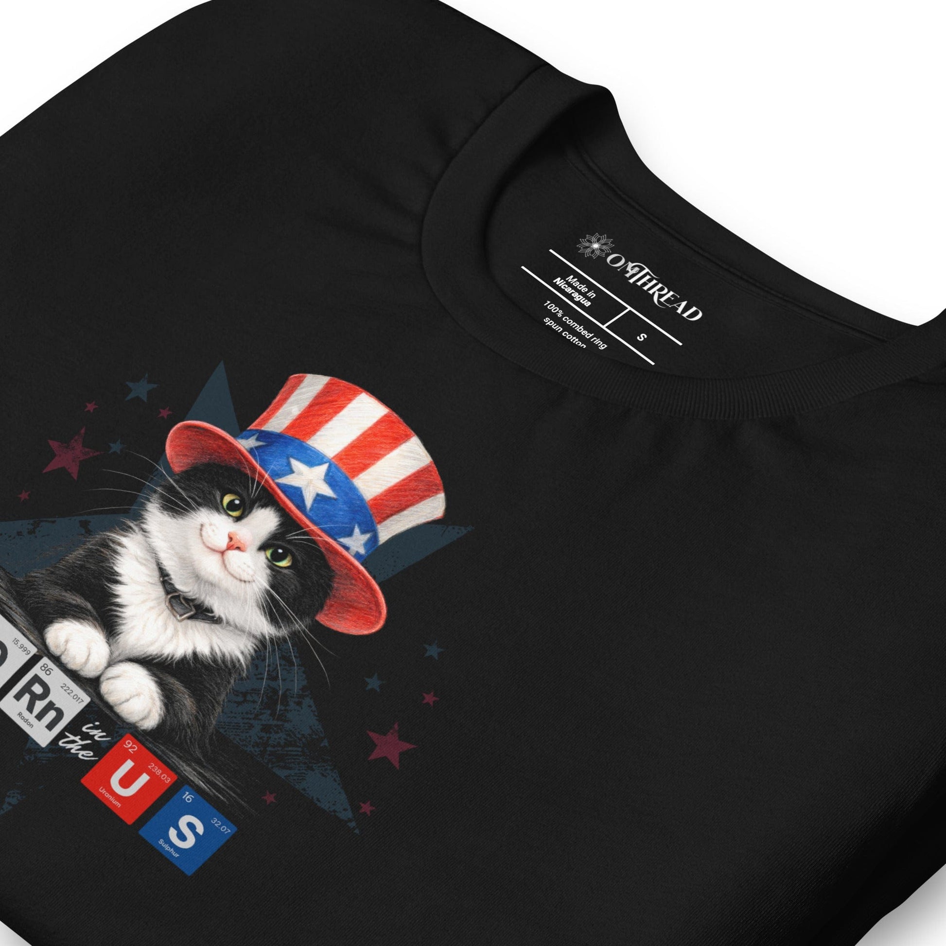 OMTHREAD Patriot Tuxedo Cat Graphic Tee Born in USA 4th July