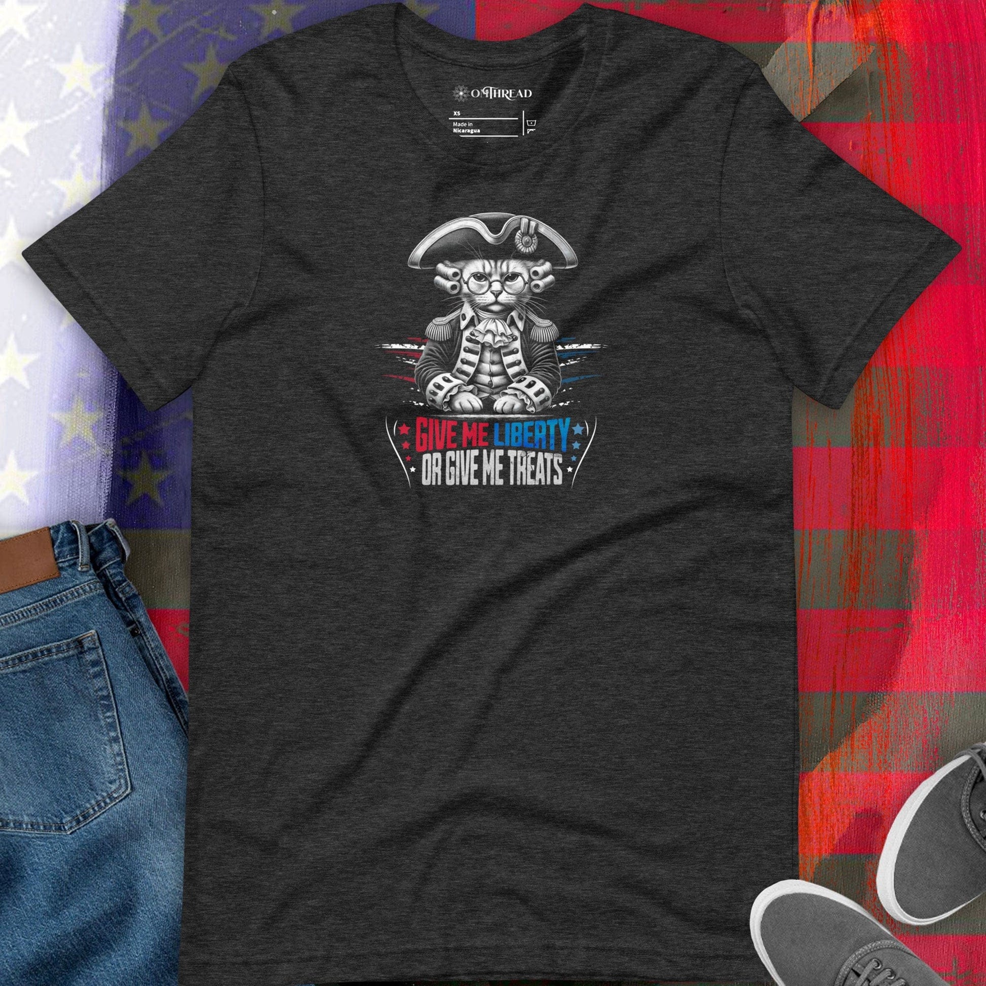 OMTHREAD Patriotic Cat Liberty Treats July 4 Graphic Tee