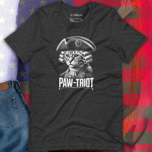 OMTHREAD Paw-triot Cat T-Shirt | Patriotic Cat Shirt | Funny Independence Day Tee