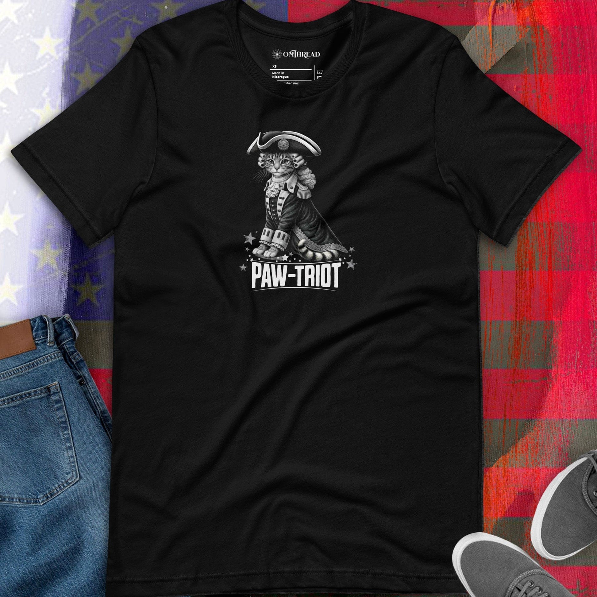 OMTHREAD Paw Triot Patriot Cat Graphic Shirt July 4th Tee
