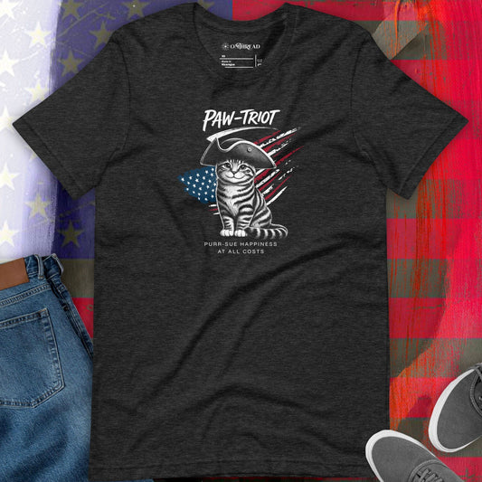 OMTHREAD Paw-triot Patriotic Cat Graphic Tee for July 4