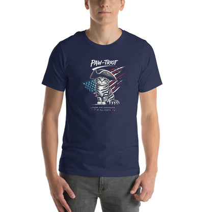 OMTHREAD Paw-triot Patriotic Cat Graphic Tee for July 4