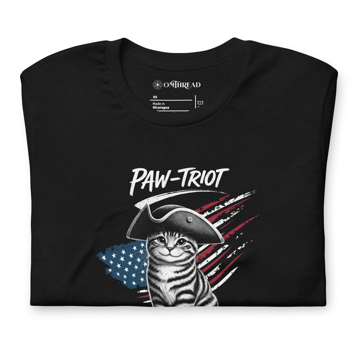OMTHREAD Paw-triot Patriotic Cat Graphic Tee for July 4