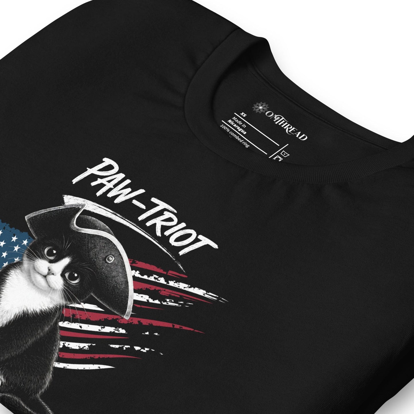 OMTHREAD Paw-triot Patriotic Tuxedo Cat Shirt July 4 Tee