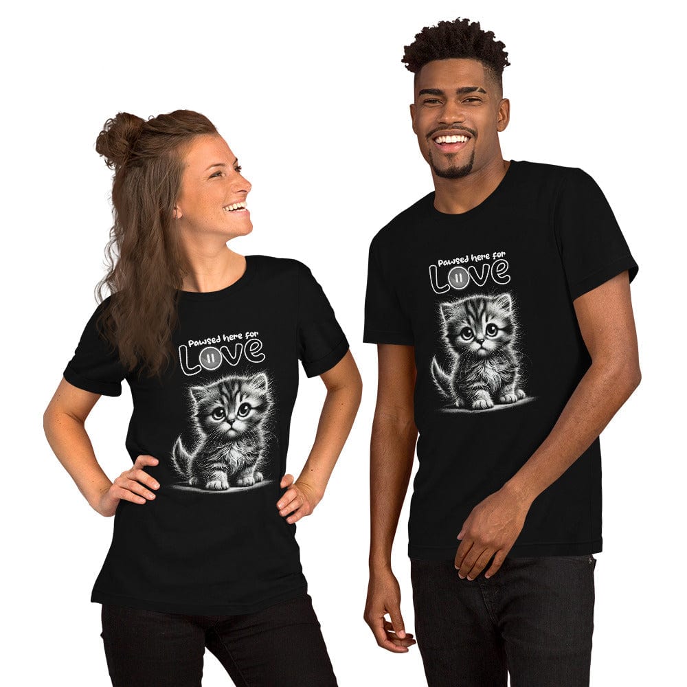 OMTHREAD Pawsed Here for Love T-Shirt | Cute Kitten Graphic Tee for Cat Lovers