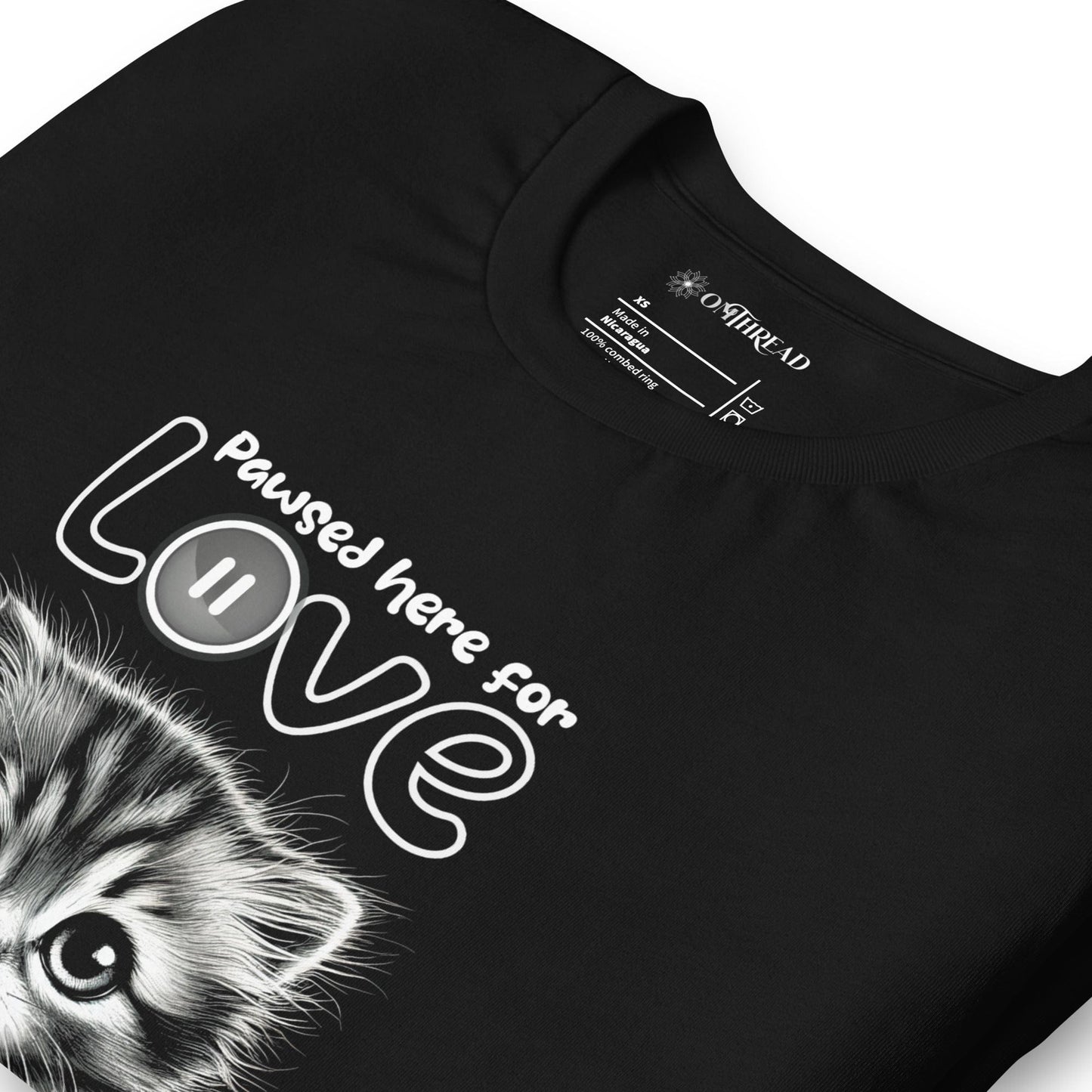 OMTHREAD Pawsed Here for Love T-Shirt | Cute Kitten Graphic Tee for Cat Lovers