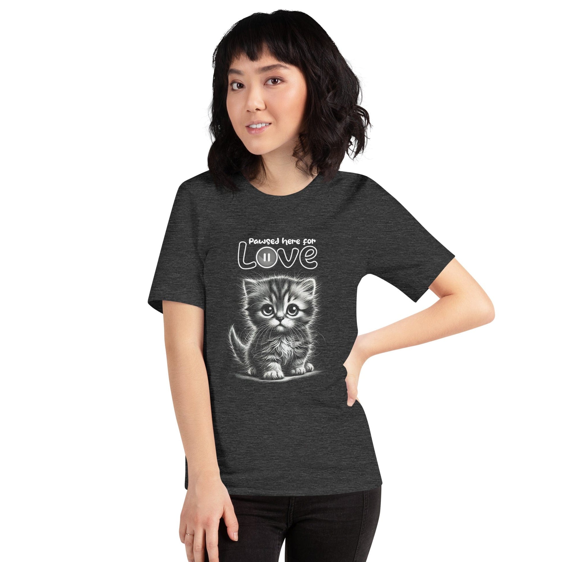 OMTHREAD Pawsed Here for Love T-Shirt | Cute Kitten Graphic Tee for Cat Lovers