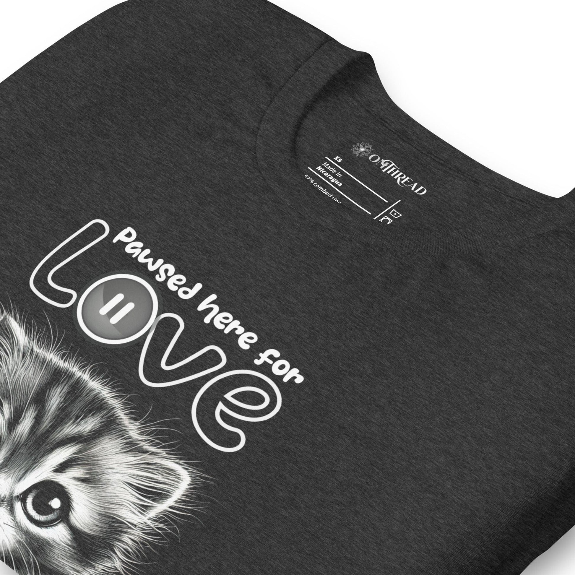 OMTHREAD Pawsed Here for Love T-Shirt | Cute Kitten Graphic Tee for Cat Lovers