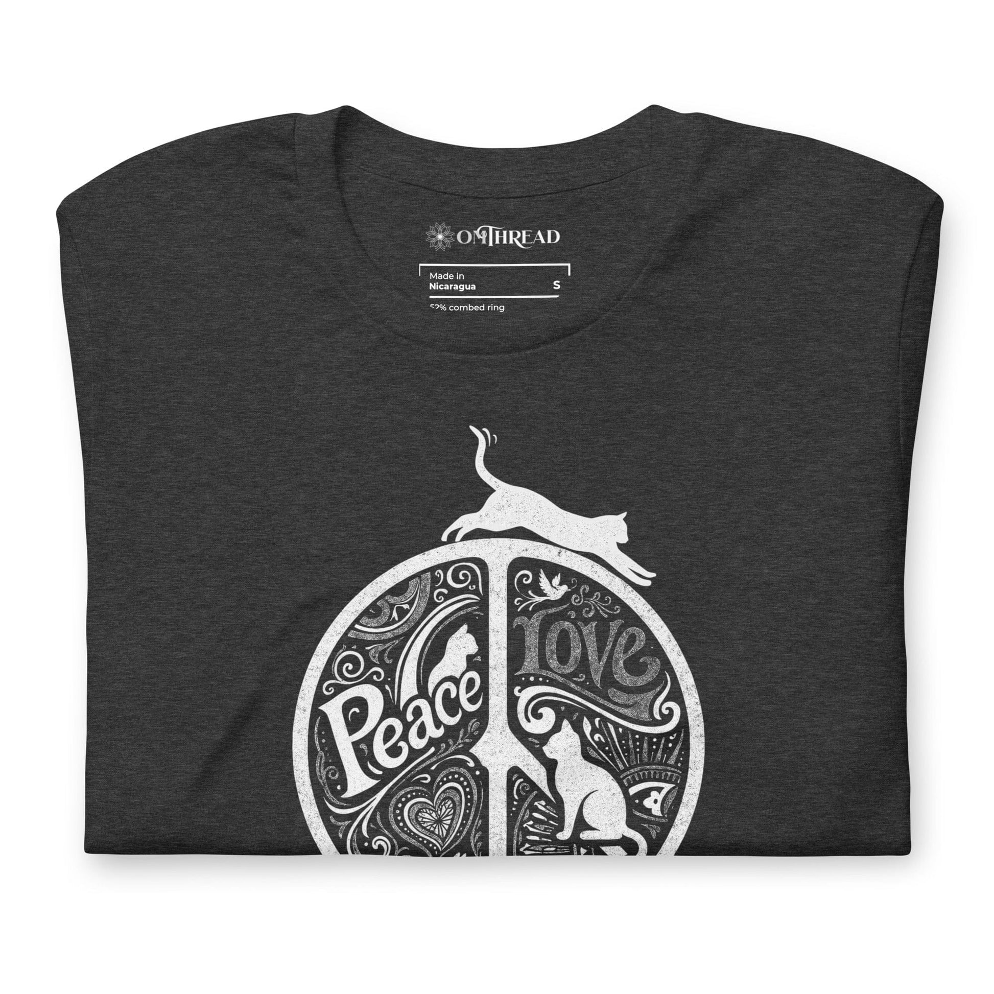 OMTHREAD Peace Love Cats Retro Mandala T-Shirt