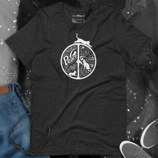 OMTHREAD Peace Love Cats Retro Mandala T-Shirt