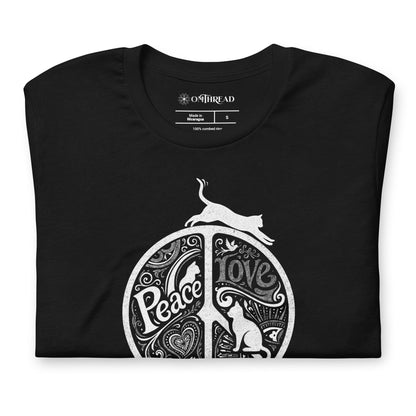 OMTHREAD Peace Love Cats Retro Mandala T-Shirt