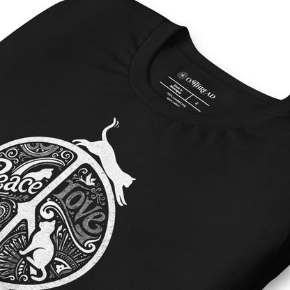 OMTHREAD Peace Love Cats Retro Mandala T-Shirt