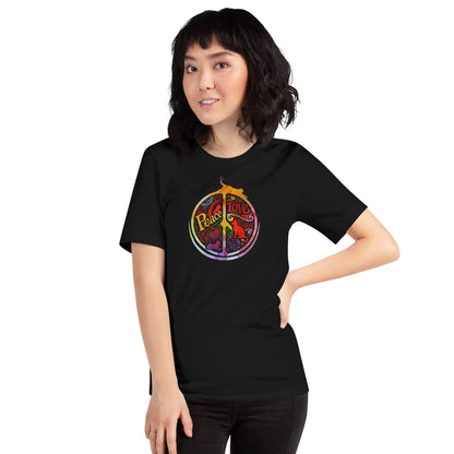 OMTHREAD Peace Love Cats Retro T-Shirt Hippie Peace Sign Graphic