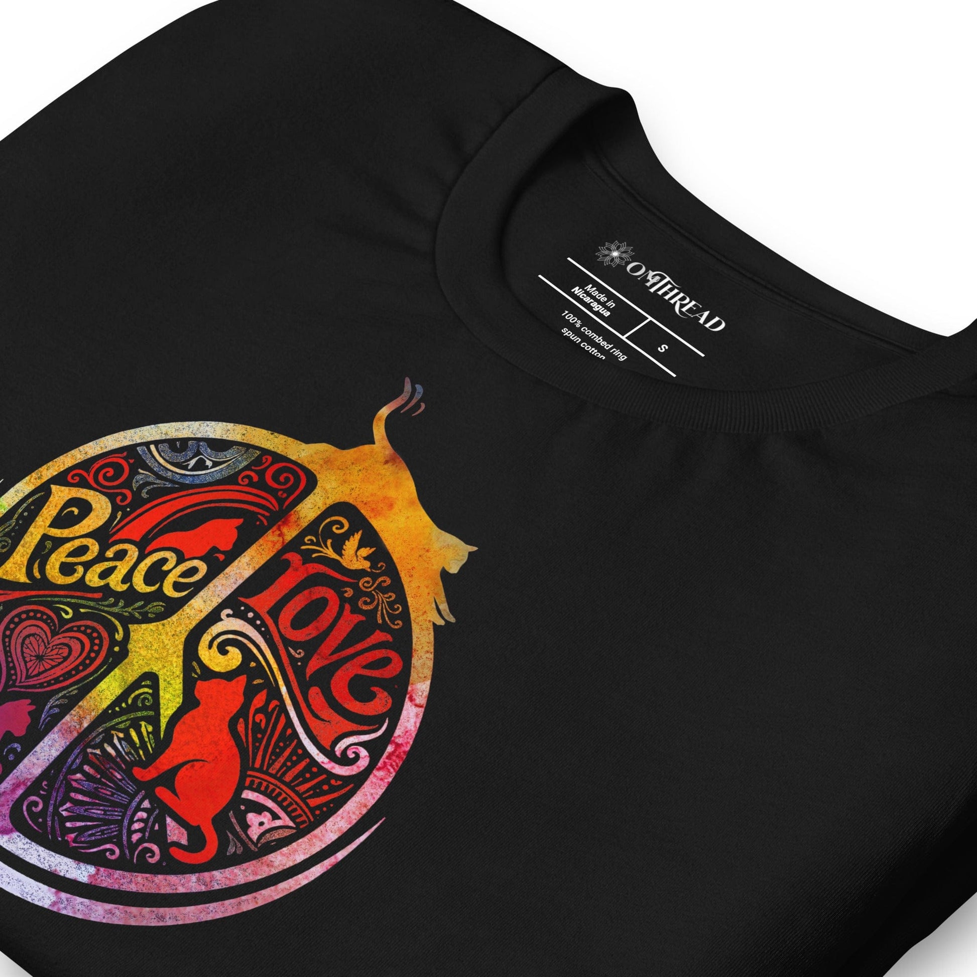 OMTHREAD Peace Love Cats Retro T-Shirt Hippie Peace Sign Graphic