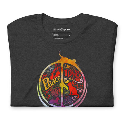 OMTHREAD Peace Love Cats Retro T-Shirt Hippie Peace Sign Graphic