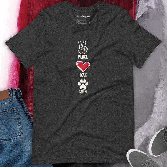 OMTHREAD Peace Love Cats T-Shirt | Minimalist Cat Lover Graphic Tee