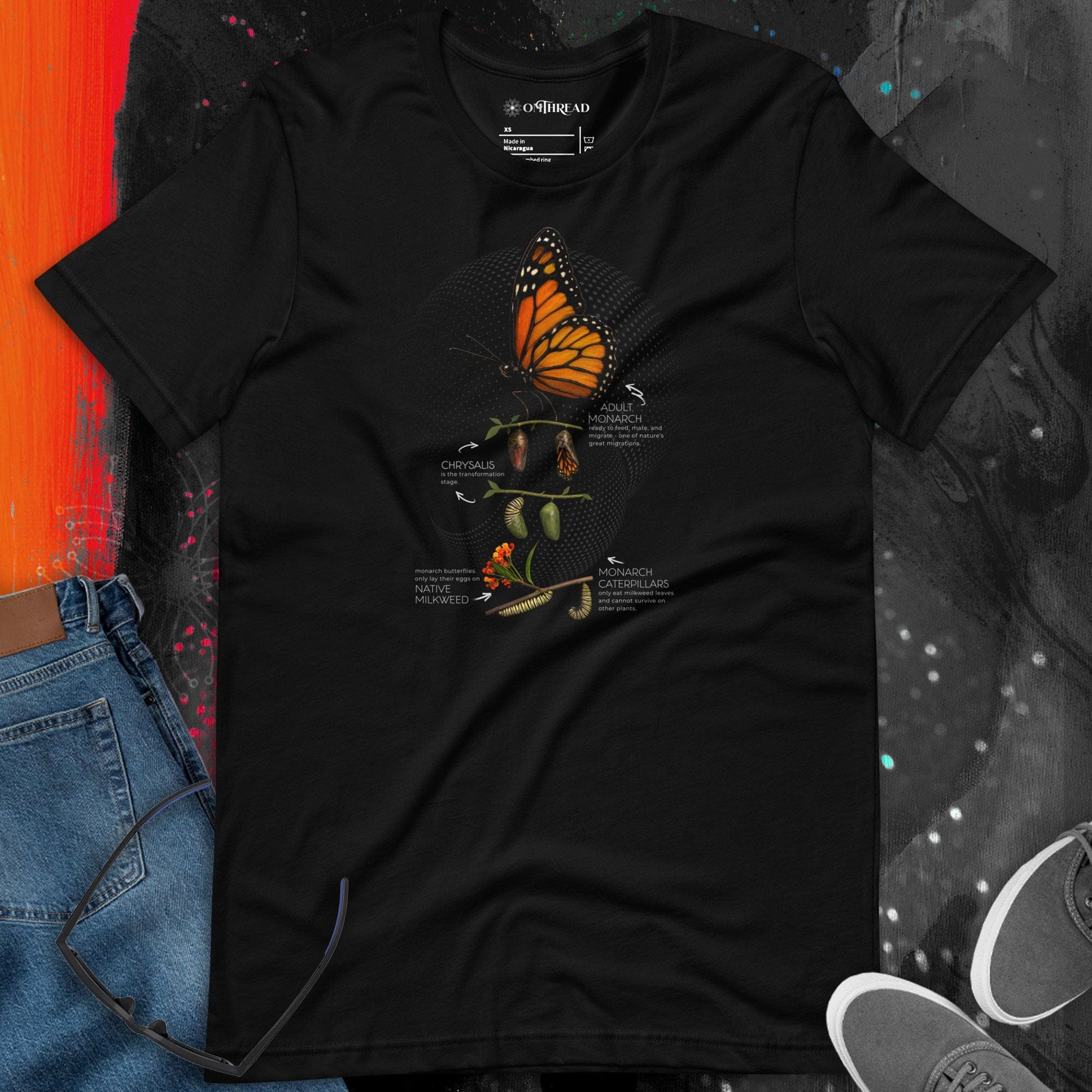 OMTHREAD Plant Milkweed Monarch Butterfly Life Cycle Educational T-Shirt